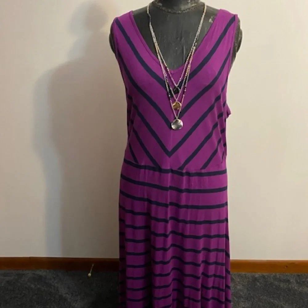 Lane Bryant Purple, Blue stripe front/back v neck dress, size 18/20